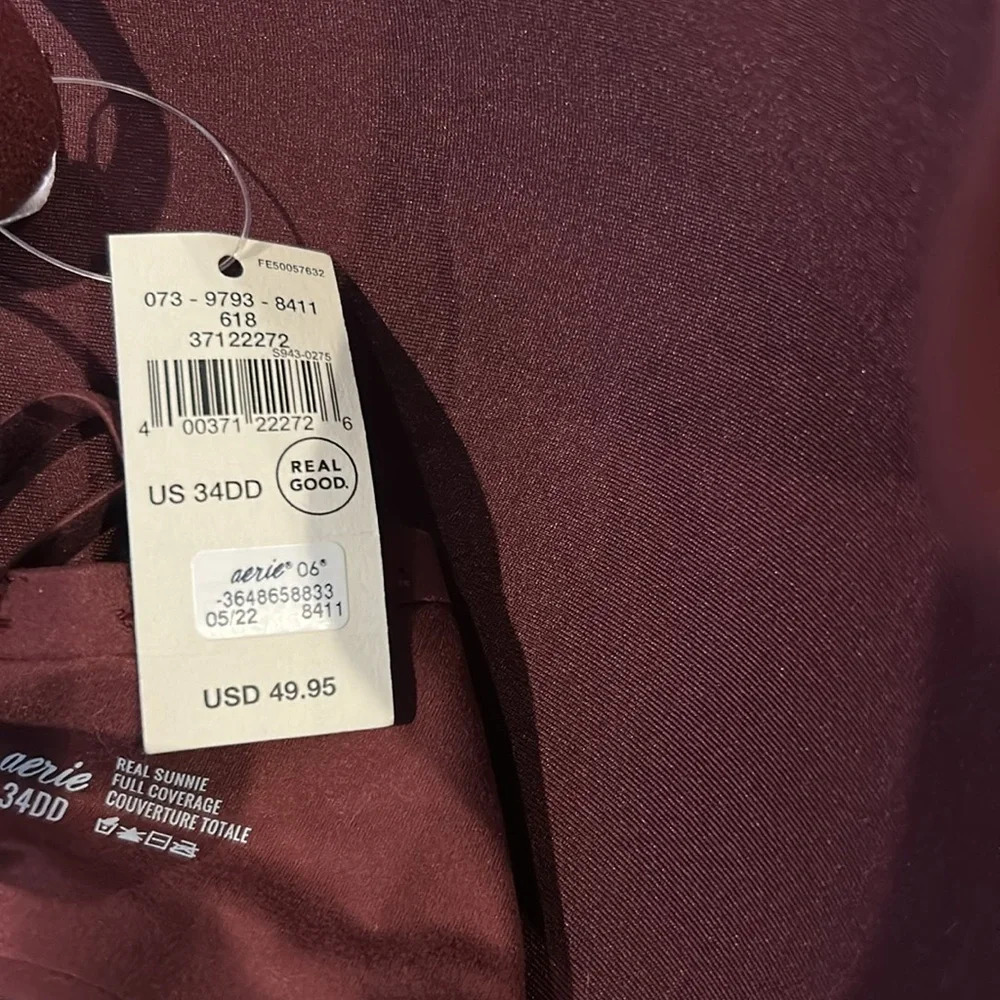 Aerie‎ Real Good Sunnie Bra Size 34DD Maroon NWT